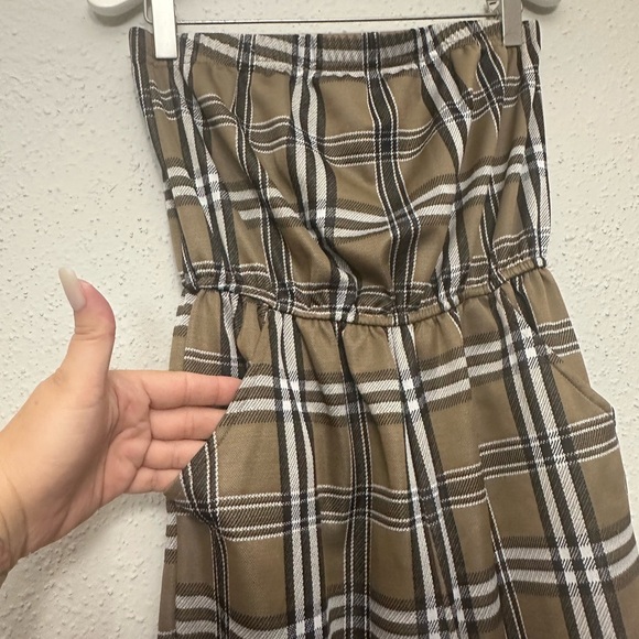 Brown and White Plaid Jumpsuit with High Waist and Wide Legs - Picture 2 of 6